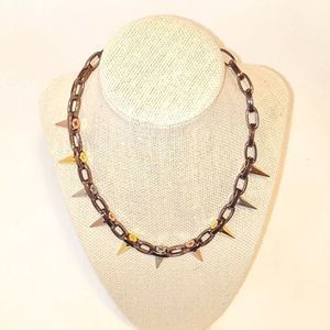 JOMMI LIM RHODIUM BROWN NECKLACE WITH MIX METAL SPIKES